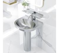 Lavandino Da Bagno Con Piedistallo Completo, Lavello Da Cucina Rotondo Con Accessori Di Scarico, Lavabo Da Appoggio A Pavimento, Lavabo Salvaspazio In Acciaio Inossidabile For WC(Silver A)
