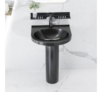Lavandino Da Bagno Con Piedistallo Completo, Lavello Da Cucina Rotondo Con Accessori Di Scarico, Lavabo Da Appoggio A Pavimento, Lavabo Salvaspazio In Acciaio Inossidabile For WC(Black B)