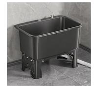 Lavandino da Bagno con Pulsante Design H46,5 Cm (18,3") Vasca Profonda Adatto a Vari Tipi di Mop Ampia Apertura Lavello Cucina Materiale Plastico PP per(Black,15.7x15.7x18.3")