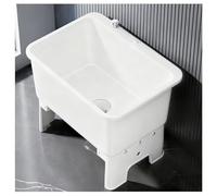 Lavandino da Bagno con Pulsante Design H46,5 Cm (18,3") Vasca Profonda Adatto a Vari Tipi di Mop Ampia Apertura Lavello Cucina Materiale Plastico PP per(White,23.6x15.7x18.3")