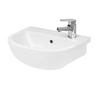 Lavandino da Bagno da 400 mm, lavabo da Bagno Rotondo in Ceramica Semi-Incassato con troppopieno, 1 Foro per Rubinetto, lavandini per Piani di Lavoro e Piani di appoggio