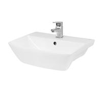Lavandino da Bagno da 500 mm, lavabo da Bagno Semi-Incassato in Ceramica con Ciotola Quadrata Morbida e troppopieno, 1 Foro per Rubinetto, lavandini per Piani di Lavoro e