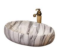 Lavandino da bagno, da appoggio, 16" X 13" ovale in ceramica da appoggio, con motivo in marmo, set di lavandini singoli con rubinetto per mobiletto, lavabo, mobiletto per bagno, lavandini da
