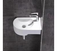 Lavandino Da Bagno In Ceramica, Lavabo Angolare A Parete Con Rubinetto, Piccolo Lavabo Resistente E Durevole For Balcone, Hotel, Guardaroba, Garage(White)