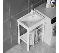 Lavandino da Bagno Indipendente con Gambe in Metallo in Acciaio Inox, Ripiano Portaoggetti Nero, Lavandini con Scolapiatti, Tubo dell'Acqua, Valvola Angolare, Adatto per Ba, One Color, 50 * 36.5