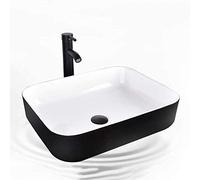 Lavandino da bagno, lavabo in ceramica, lavabo da appoggio, lavabo da appoggio, rubinetto per lavabo da bagno, scarico a scomparsa, nero (nero)