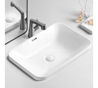 Lavandino da Bagno Rettangolare da Incasso con Troppopieno, Lavatoio Ceramica in Bianca, Lavabo Semi-Incassato, Moderno Lavandino Soprapiano(55 x 36 cm (21.7 x 14.2 in))