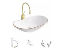 Lavandino Da Bagno Semplice di piccola dimensione sopra il lavabo da appoggio Lavabo for uso domestico Lavabo singolo Modello in pietra Bordo dorato Lavabo in ceramica Lavandino da Bagno Da Appoggio