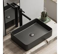 Lavandino Da Bagno Sopra Il Piano Con Rubinetto, Lavabo Rettangolare In Ceramica, Lavabo Opaco Resistente E Robusto For Balcone Sopra La Lavatrice(Dark gray A,50x34x11cm)