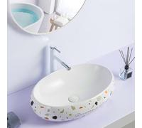 Lavandino Da Bagno Sopra Il Piano, Piccolo Lavabo In Porcellana, Lavandino Ovale Da Appoggio, Lavabo In Ceramica For Balcone Di Hotel, Bagno Di Servizio(White B,48x33x14cm)