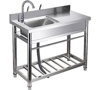 Lavandino da cucina con piattaforma a destra Lavello di servizio in acciaio inox Lavello professionale Lavello a una vasca Lavello per catering Unità per bar Cucina Ristorante Garage