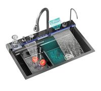 Lavandino da cucina di lusso, cascata di pioggia volante, con display digitale, lavandino singolo, grande singolo, lavastoviglie, cucina, sirena, lavello per pianoforte