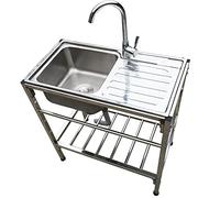 Lavandino da esterno a libera installazione,Inossidabile con il Rubinetto Girevole 360°, tavolo da preparazione con console e supporto,Facile da pulire,per Garage, Cucina. (Size : Single layer)