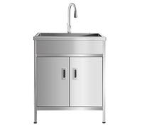 Lavandino da esterno a libera installazione Lavello in Acciaio Inox con Rubinetto Lavandino Commerciale Lavabo di Utilità con Rubinetto E Gocciolatoio for Garage E Cortile Lavanderia(55x45x80cm)