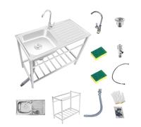 Lavandino Da Esterno Catering Lavello In Acciaio Inox Portatile Lavello da Cucina Indipendente Con Gambe & Rubinetto Lavabo di Utilità Lavatoio da Giardino Campeggio Robusto/Stabile(75x40xH75cm)