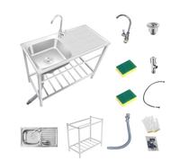Lavandino Da Esterno Catering Lavello In Acciaio Inox Portatile Lavello da Cucina Indipendente Con Gambe & Rubinetto Lavabo di Utilità Lavatoio da Giardino Campeggio Robusto/Stabile(83x50xH75cm)