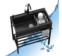 Lavandino da Esterno in Acciaio Inox,Lavello Cucina 1 Vasca Professionale,Lavabo di Utilità Autoportante,Mobile Lavatoio Commerciale con Rubinetto,per Bar Garage Ristorante Lavanderia Giardino(60*45*8