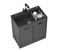 Lavandino da Esterno Nero Lavello Cucina 1 Vasca Mobile da Esterno Lavandino multiuso nero da appoggio con mobiletto Lavello da cucina portatile a vasca singola per ristorante commerciale ( Color : Pu