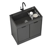 Lavandino da Esterno Nero Lavello Cucina 1 Vasca Mobile da Esterno Lavandino multiuso nero da appoggio con mobiletto Lavello da cucina portatile a vasca singola per ristorante commerciale ( Color : Or
