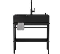 Lavandino Da Esterno Nero Lavello Utilità Acciaio Inossidabile, Lavandino In Acciaio Inox Con Scolapiatti, Lavandino Autoportante Commerciale, Con Rubinetto, Lavatoio Da Giardino Campeggio ( Size : 60