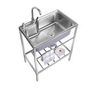 Lavandino da giardino professionale in acciaio inox per esterni, 1 ciotola, set da cucina commerciale con rubinetto e tubo, ideale per lavanderia, garage, ristorante