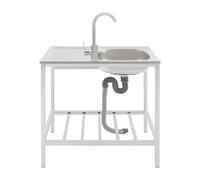 Lavandino domestico commerciale 75 x 75 x 40 cm, in acciaio inox con rubinetto per cucina ristorante e lavanderia