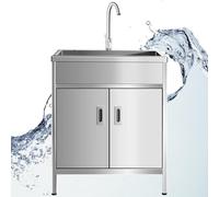 Lavandino Esterno Inox Professionale,Mobile Lavello da Cucina 1 Vasca con Rubinetto,Lavabo da Giardino Autoportante,Lavatoio Commerciale Ristorante,per Interno Garage Bar Lavanderia(60x45x80cm)