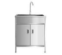 Lavandino Esterno Inox Professionale, Mobile Lavello da Cucina 1 Vasca, Lavandino per lavanderia con mobiletto e rubinetto estraibile, per garage, ristorante, cucina, lavanderia(65x45x80cm/25.6x17.7x3