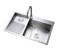 Lavandino in acciaio inox con rubinetto e lavabo integrato con scolapiatti destro per cucina, bagno e lavanderia, design durevole ed elegante