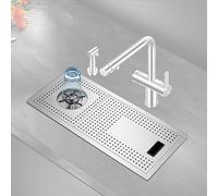 Lavandino in Acciaio Inox con Sciacquatrice per Bicchieri, Lavabicchieri da Tavolo, Componenti di Scarico, Utilizzato in Bar, Caffetterie, Cucine, Hotel
