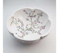 Lavandino in ceramica Spring Blossoms Design Lavabo da bagno Set miscelatore for acqua in ottone anticato Rubinetto con scarico a scomparsa(Only Basin)