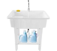 Lavandino in plastica con lavabo, autoportante, salvaspazio, rubinetto dell'acqua fredda e calda, tubi, kit di scarico per interni ed esterni