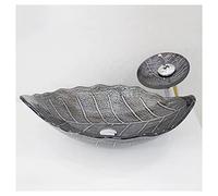Lavandino in Vetro temperato Artistico con Rubinetto Cromato a Cascata Combinato e lavandino Pop-up con Scarico per lavabo (Colore: A, Dimensioni: 55x35x17,5 cm)