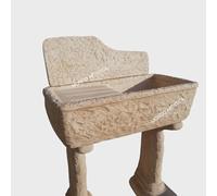 Lavandino, Lavabo, Pilozzo con basi, Vasca Unica, Fontana Da Esterno, Per Giardino Altezza 113 cm, Larghezza 80x40 Cm, In Cemento Bianco E Polvere Di Marmo