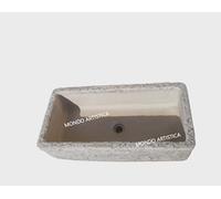 Lavandino, Lavabo, Pilozzo, Vasca Unica, Fontana Da Esterno, Per Giardino Altezza 22 cm, Larghezza 80x40 Cm, In Cemento Bianco E Polvere Di Marmo, Colore Sfumato Grigio