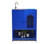 Lavandino moderno con piedistallo Mobile lavabo da bagno con lavello in acciaio inox, lavabo commerciale su piedistallo in metallo con rubinetto e scarico, per interni ed esterni(Blue)