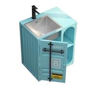 Lavandino moderno con piedistallo Mobiletto indipendente per bagno con lavandino in acciaio inox, mobiletto sottotop in metallo con vano portaoggetti aperto , per interni ed esterni(Light Blue)