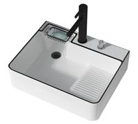 Lavandino per Bucato da Appoggio in Ceramica Lavello per Vaso da Bagno sopra Il Bancone con Lavatoio Lavello per Bucato Rettangolare con Rubinetto E Scarico A Scomparsa