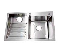 Lavandino Per Lavanderia In Argento Con Asse Per Lavaggio E Kit Di Scarico Integrati, Lavello Multiuso In Acciaio Inossidabile 304, Vasca Per Bucato A Doppia Vasca (S : 80cm-Left)