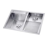 Lavandino Per Lavanderia In Argento Con Asse Per Lavaggio E Kit Di Scarico Integrati, Lavello Multiuso In Acciaio Inossidabile 304, Vasca Per Bucato A Doppia Vasca (S : 80cm-Right)