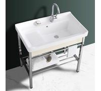 Lavandino per Lavanderia Indipendente, Lavandino a Vasca Singola, con Supporto e Kit di Scarico per Lavanderia, Ripostiglio, Garage, Cantina, per Esterni E Interni,81x48x85cm