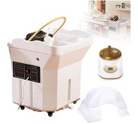 Lavandino Per Spa Japanese Head Con Serbatoio D'acqua Da 60 Litri,Ciotola Mobile Per Shampoo,Lavatesta Con Circolazione Termostatica Dell'acqua,Soffione Doccia E Interruttore Caldo/freddo(White,Set2)