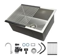 Lavandino Quadrato In Acciaio Inox, Vasca Profonda Con Troppo Pieno, Silenzioso E Facile Da Pulire, Completo Di Cestello E Kit Scarico, Per Cucina, Bar, Lavanderia, Sopratop O Filotop(55cmx40cmx22cm)