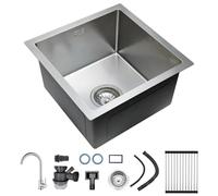 Lavandino Quadrato In Acciaio Inox, Vasca Profonda Con Troppo Pieno, Silenzioso E Facile Da Pulire, Completo Di Cestello E Kit Scarico, Per Cucina, Bar, Lavanderia, Sopratop O Filotop(38cmx38cmx22cm)