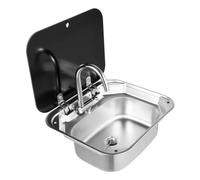 Lavandino rettangolare con rubinetto, per roulotte, camper, in acciaio inox, con coperchio, per camper, camper, cucina, in acciaio inox, 41 x 36,5 x 16 cm