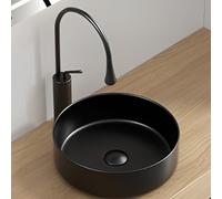 Lavandino rotondo in ceramica per bagno, compatto per piccoli lavabi, elegante lavello ad angolo, nero, 40 x 40 x 12 cm, ideale per uso guardaroba