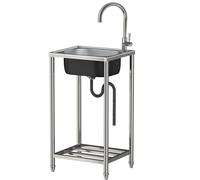 Lavandino Vasca Singola,Lavello Cucin in Acciaio Inox Autoportante con rubinetto caldo e freddo ruotabile a 360° Lavello da Pranzo Mobile Giardino Commerciale Campeggio Interni Esterni