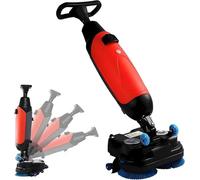 Lavapavimenti A Spinta, Lavapavimenti Commerciale Mini, Doppia Spazzola Manuale, Testa Rotante 360°, Elettrico Portatile Senza Fili, Per Supermercato, Negozio E Bottiga(Red)