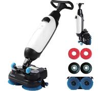 Lavapavimenti A Spinta, Lavapavimenti Commerciale Mini, Doppia Spazzola Manuale, Testa Rotante 360°, Elettrico Portatile Senza Fili, Per Supermercato, Negozio E Bottiga(White)