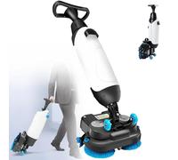 Lavapavimenti A Spinta, Macchina Pulizia Commerciale, Mini Doppia Spazzola, Testa Rotante 360°, Elettrico Portatile Senza Fili, Per Albergo, Ristorante E Ufficio(White)